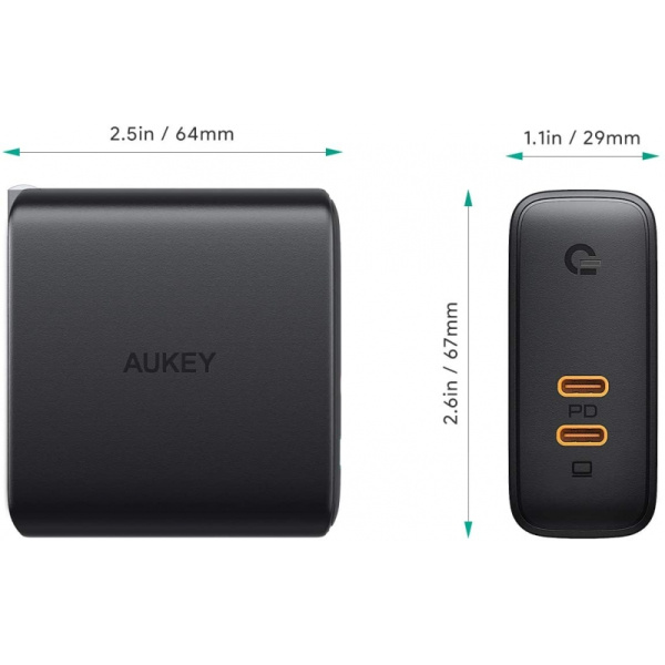 Сетевое зарядное устройство Aukey Focus Duo PD (PA-D5) USB-C 63W Black