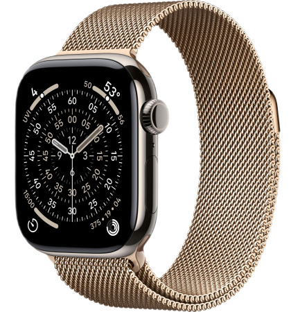Часы Apple Watch Series 11 46mm Natural Titanium Case with Gold Milanese Loop (GPS + LTE)