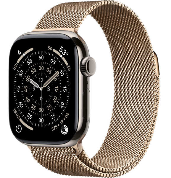 Часы Apple Watch Series 11 46mm Natural Titanium Case with Gold Milanese Loop (GPS + LTE)