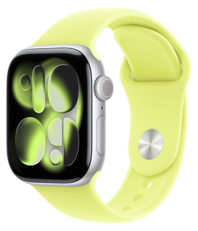 Часы Apple Watch Series 11 46mm Silver Aluminum Case with Neon Yellow Sport Band (GPS) (размер S/M) Часы Apple Watch Series 11 46mm Silver Aluminum Case with Neon Yellow Sport Band (GPS) (размер S/M)