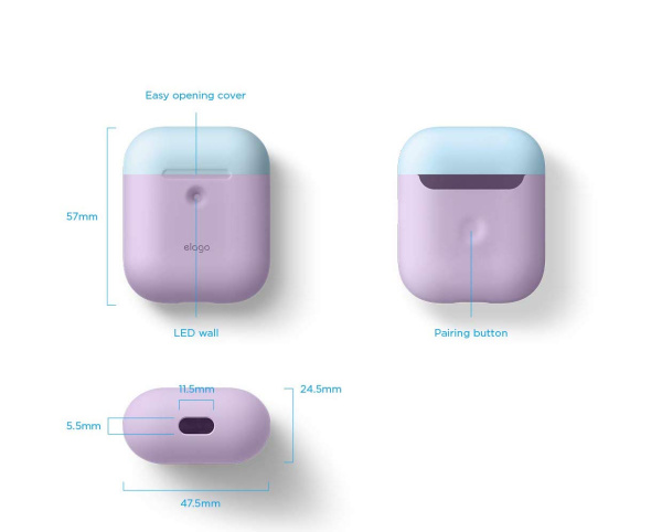 Чехол Elago для AirPods с беспроводной зарядкой Silicone DUO Lavender с крышками Pink и Pastel Blue