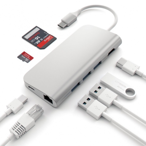 Алюминиевый USB-Hub Satechi Multiport Type-C на HDMI 3хUSB 3.0 и SD/MicroSD Silver