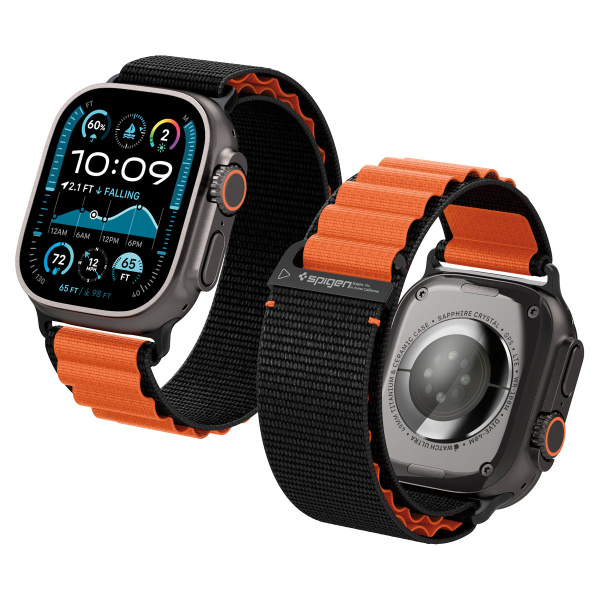 Ремешок Spigen WBF1 Band для Apple Watch 6/7/8/9/10 /SE/Ultra 1/2 44/45/46/49mm Black/Orange