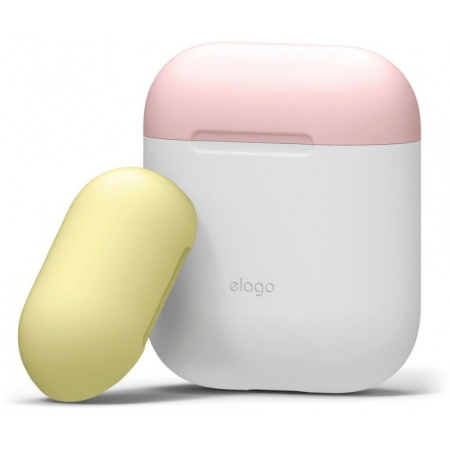 Чехол Elago для AirPods Silicone DUO White с крышками Pink/Yellow Чехол Elago для AirPods Silicone DUO White с крышками Pink/Yellow