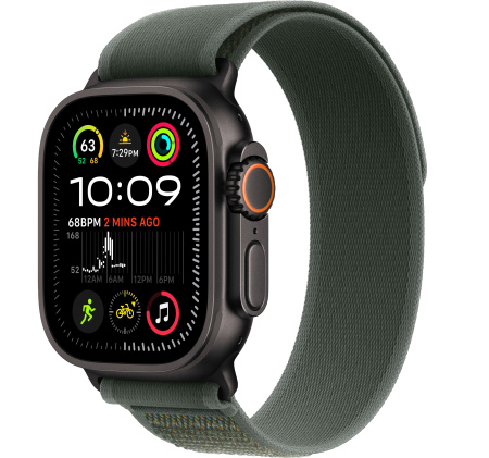 Apple Watch Ultra 2 (2024) 49mm Black Titanium Case with Green Trail Loop - M/L (GPS + Cellular)