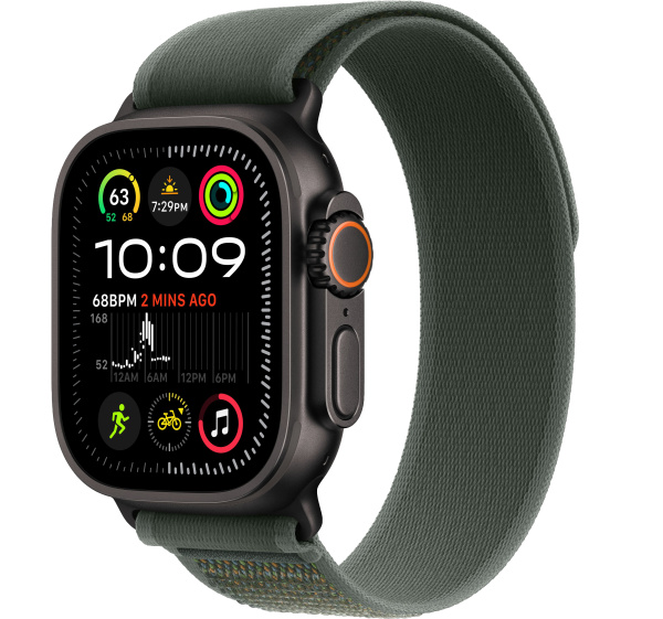 Apple Watch Ultra 2 (2024) 49mm Black Titanium Case with Green Trail Loop - S/M (GPS + Cellular)