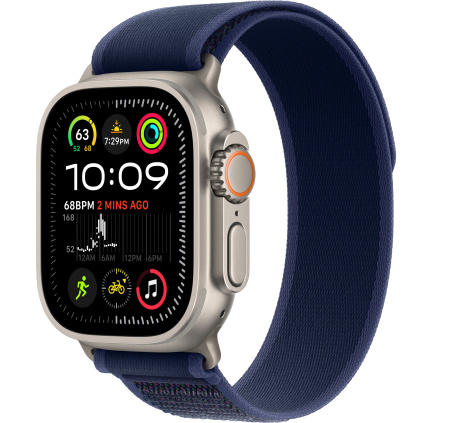 Apple Watch Ultra 2 (2024) 49mm Natural Titanium Case with Blue Trail Loop - S/M (GPS + Cellular)