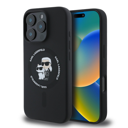 Чехол Lagerfeld для iPhone 16 Pro Max MagSafe Liquid Silicone NFT Karl & Choupette Hard Black