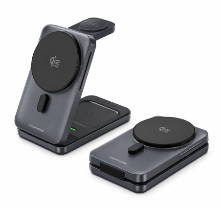 Беспроводное зарядное устройство Keephone POPGO 25W QI2.2 Magsafe 3in1 Wireless Charger Gunmetal
