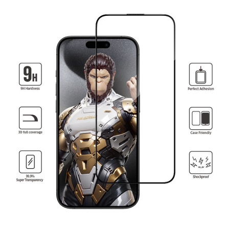 Защитное стекло BlueO для iPhone 17 Pro / 17 / 16 Pro 3D AR Curved Hot Bending Self-Adhensive (+installer) Black