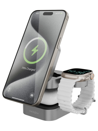 Беспроводное зарядное устройство Energea MagCube 3-in-1 Magnetic Foldable wireless 15W Qi2.0 Gunmetal Беспроводное зарядное устройство Energea MagCube 3-in-1 Magnetic Foldable wireless 15W Qi2.0 Gunmetal