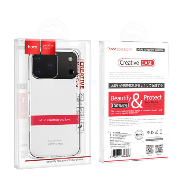 Чехол HOCO Light Series TPU для iPhone 17 Pro Max Transparent