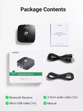 Ресивер UGREEN CM123 (30445) Wireless Bluetooth Audio Receiver 5.0 with 3.5mm and 2RCA Adapter with SRRC Ресивер UGREEN CM123 (30445) Wireless Bluetooth Audio Receiver 5.0 with 3.5mm and 2RCA Adapter with SRRC