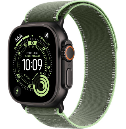 Apple Watch Ultra 3 (2025) 49mm Black Titanium Case with Green/Neon Blue Trail Loop (GPS + Cellular) (S/M)