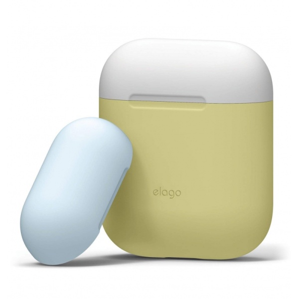 Чехол Elago для AirPods Silicone DUO Yellow с крышками White и Pastel Blue