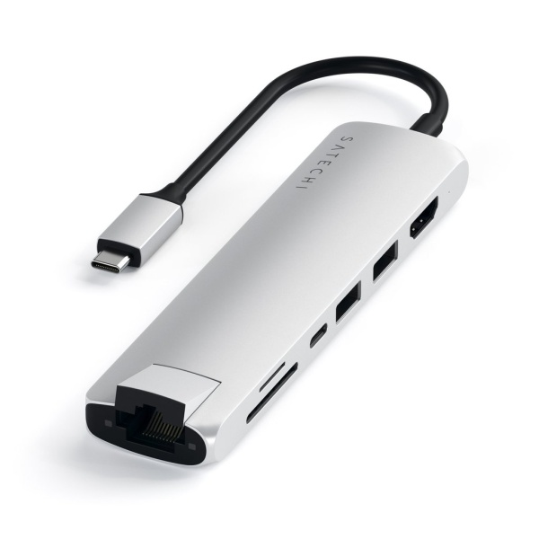 Адаптер Satechi USB-C Slim Multi-Port with Ethernet Adapter Silver