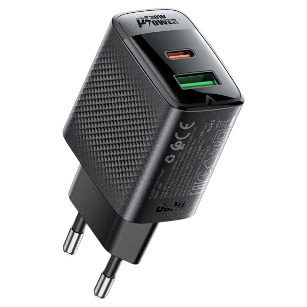 Зарядное устройство ACEFAST A98 PD30W Gan USB-C+USB-A Charger EU Black