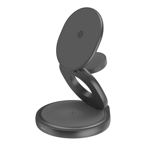 Беспроводное зарядное устройство EnergEA Bazic GoMag GYRE 3-in-1 magnetic foldable 360 rotating 15W Gunmetal