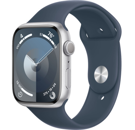 Apple Watch Series 9 45mm Silver Aluminum Case with Storm Blue Sport Band (GPS) (размер S/M)