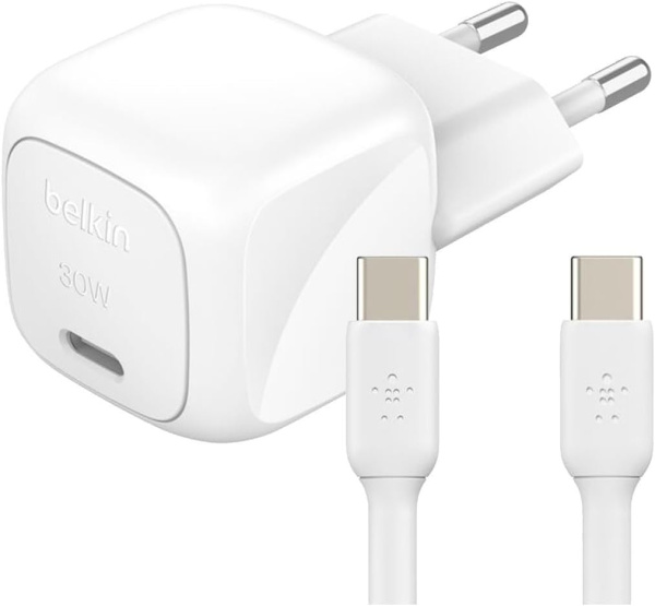 Сетевое зарядное устройство Belkin Wall Charger BoostCharge USB-C 30W с кабелем USB-C/USB-C 1м White