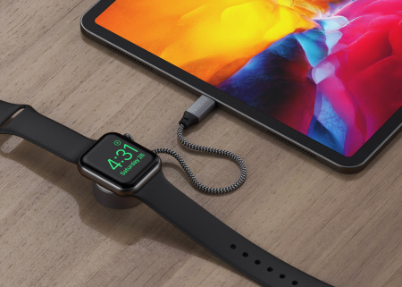 Беспроводное магнитное зарядное устройство Satechi USB-C Magnetic Charging Cable для Apple Watch. Цвет: серый космос