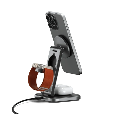 Беспроводное зарядное устройство - подставка Satechi 3-in-1 Foldable QI2 Wireless Charging Stand Space Gray