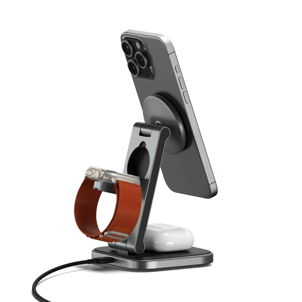 Беспроводное зарядное устройство - подставка Satechi 3-in-1 Foldable QI2 Wireless Charging Stand Space Gray