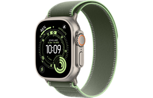 Apple Watch Ultra 3 (2025) 49mm Natural Titanium Case with Green/Neon Blue Trail Loop (GPS + Cellular) (S/M)