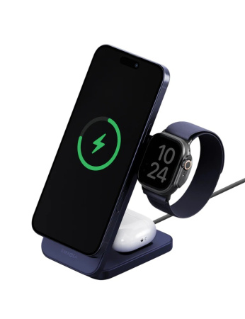 Беспроводное зарядное устройство EnergEA MagTrio 2 3in1 magnetic wireless foldable charger Qi2 25W Blue