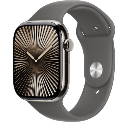 Часы Apple Watch Series 10 46mm Natural Titanium Case with Stone Gray Sport Band (GPS + LTE) (размер S/M)