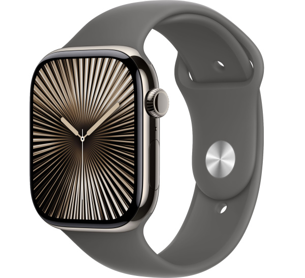 Часы Apple Watch Series 10 46mm Natural Titanium Case with Stone Gray Sport Band (GPS + LTE) (размер S/M)