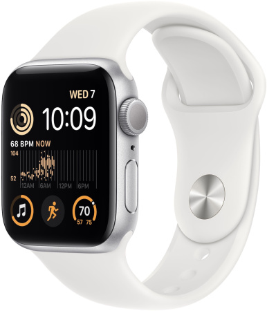 Часы Apple Watch SE (2022) 44mm Silver Aluminum Case with White Sport Band (GPS) (размер M/L)