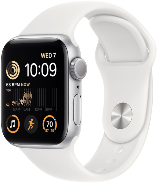 Часы Apple Watch SE (2022) 44mm Silver Aluminum Case with White Sport Band (GPS) (размер M/L)