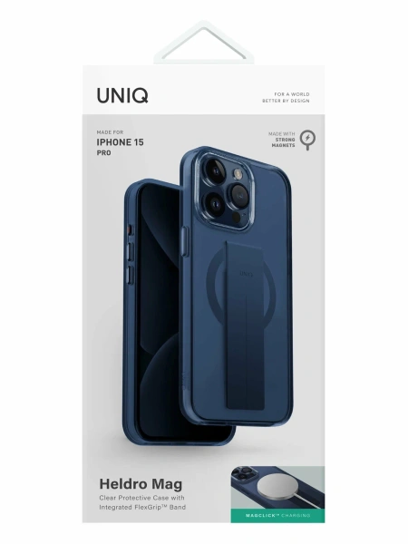 Защитный чехол Uniq Heldro Mount MagSafe с подставкой для iPhone 15 Pro Deep Blue