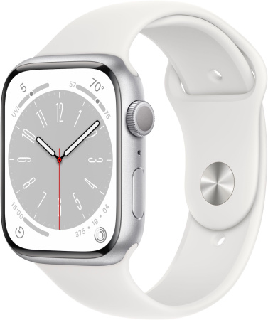 Часы Apple Watch Series 8 45mm Silver Aluminum Case with White Sport Band (GPS) (размер S/M)