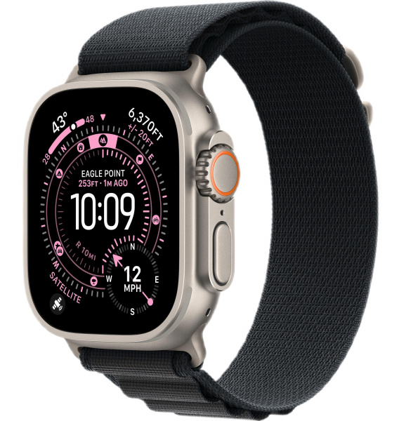 Apple Watch Ultra 3 (2025) 49mm Natural Titanium Case with Black Alpine Loop - Small (GPS + Cellular)