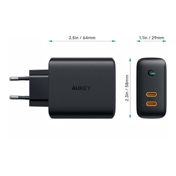 Зарядное устройство Aukey Wall Charger 2xUSB-C 36W PD