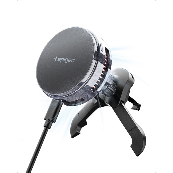 Автомобильный держатель с беспроводной зарядкой Spigen EV25MFAQ MAGNETIC Magsafe 25W QI2.2 Black
