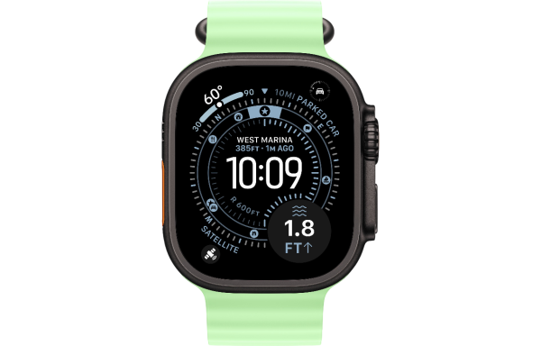 Apple Watch Ultra 3 (2025) 49mm Black Titanium Case with Neon Green Ocean Band (GPS + Cellular)