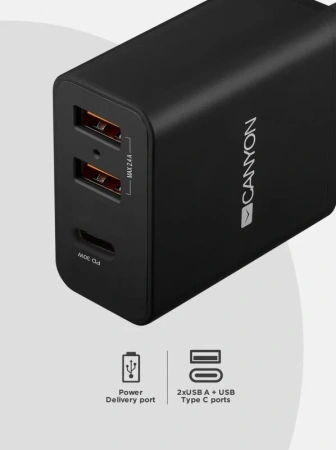 Сетевое зарядное устройство Canyon Universal USB-С with PD CNE-CHA08 H-08 Black