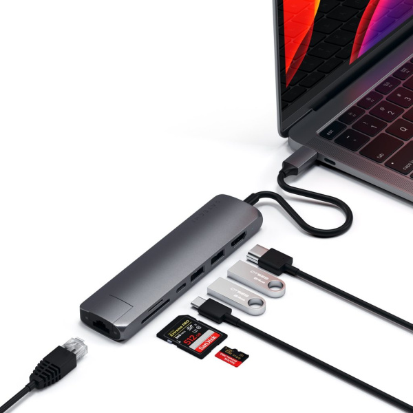 Адаптер Satechi USB-C Slim Multi-Port with Ethernet Adapter Space Gray