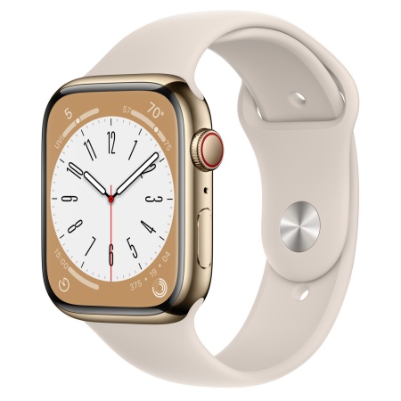 Часы Apple Watch Series 8 45mm Gold Stainless Steel Case with Starlight Sport Band (GPS+Cellular)