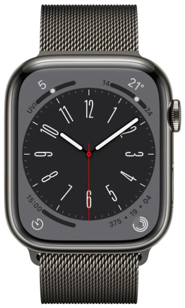 Часы Apple Watch Series 8 41mm Graphite Stainless Steel Case with Graphite Milanese Loop (GPS+Cellular), размер ремешка: S/M + M/L