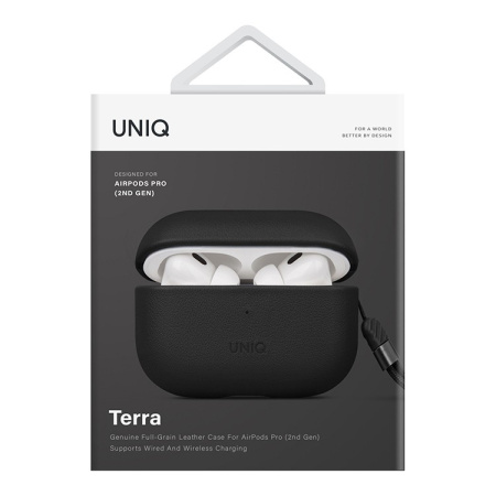 Чехол Uniq Terra Genuine Leather для AirPods Pro (2-го поколения) Black