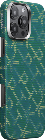 Чехол Pitaka Monogram Tactile Woven для iPhone 16 Pro Gold/Green