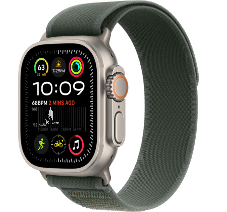 Apple Watch Ultra 2 (2024) 49mm Natural Titanium Case with Green Trail Loop - M/L (GPS + Cellular)