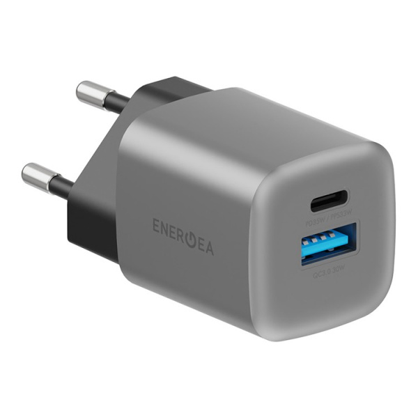 Сетевая зарядка Energea AmpCharge GaN35 USB-C PD35 + USB-A QC30 35W Gunmetal