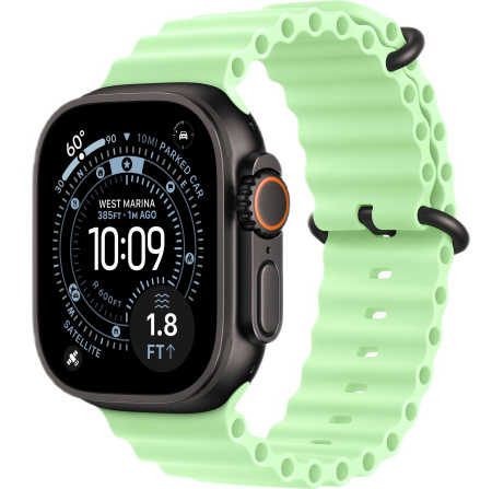 Apple Watch Ultra 3 (2025) 49mm Black Titanium Case with Neon Green Ocean Band (GPS + Cellular)