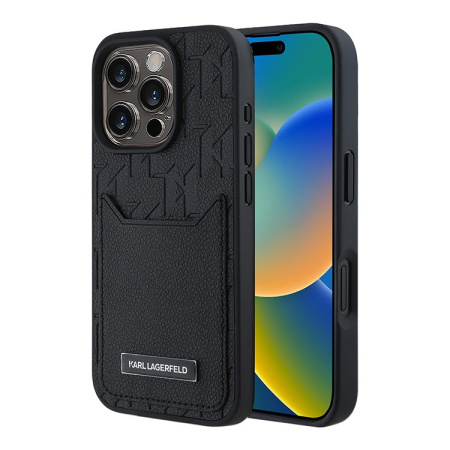 Чехол Lagerfeld для iPhone 16 Pro Max Cardslot PU Grained Monogram with Pocket Hard Black