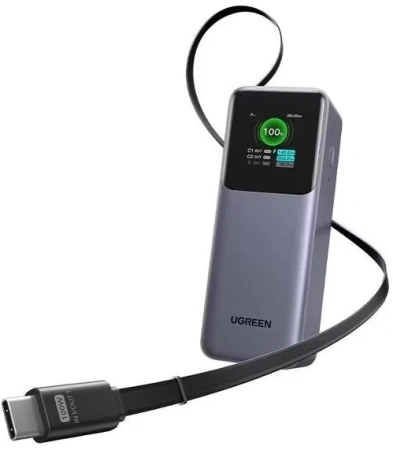 Внешний аккумулятор UGREEN PB726 (55987B) 165W Power Bank 20000mAh со встроеным кабелем Space Gray